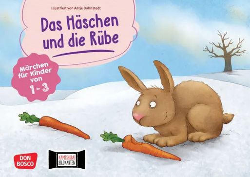 Das kleine Häschen geht im tiefen Schnee auf Futtersuche und findet zwei leckere Rüben. Eine isst es selbst, doch die zweite Rübe legt das Häschen seinem Freund, dem Eselchen, vor die Haustür. Doch das Eselchen hat bereits genug Futter und möchte wiederum dem Lämmchen etwas Gutes tun. So wandert die Rübe von Tier zu Tier und landet schließlich wieder bei dem kleinen Häschen. “Das Häschen und die Rübe” ist ein chinesisches Kettenmärchen über Teilen und Freundschaft